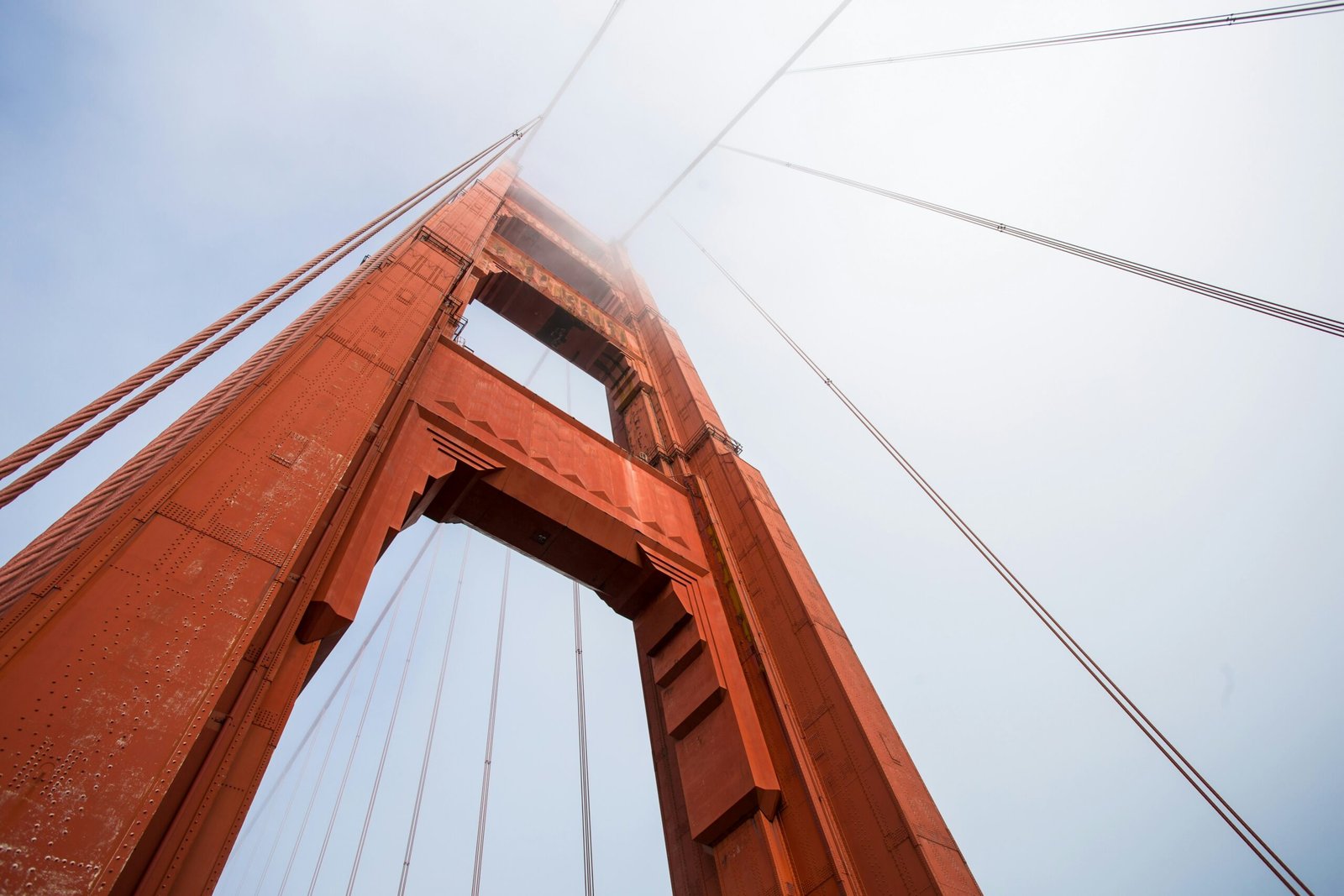 Golden Gate Bridge, San Francisco California in low angle photography