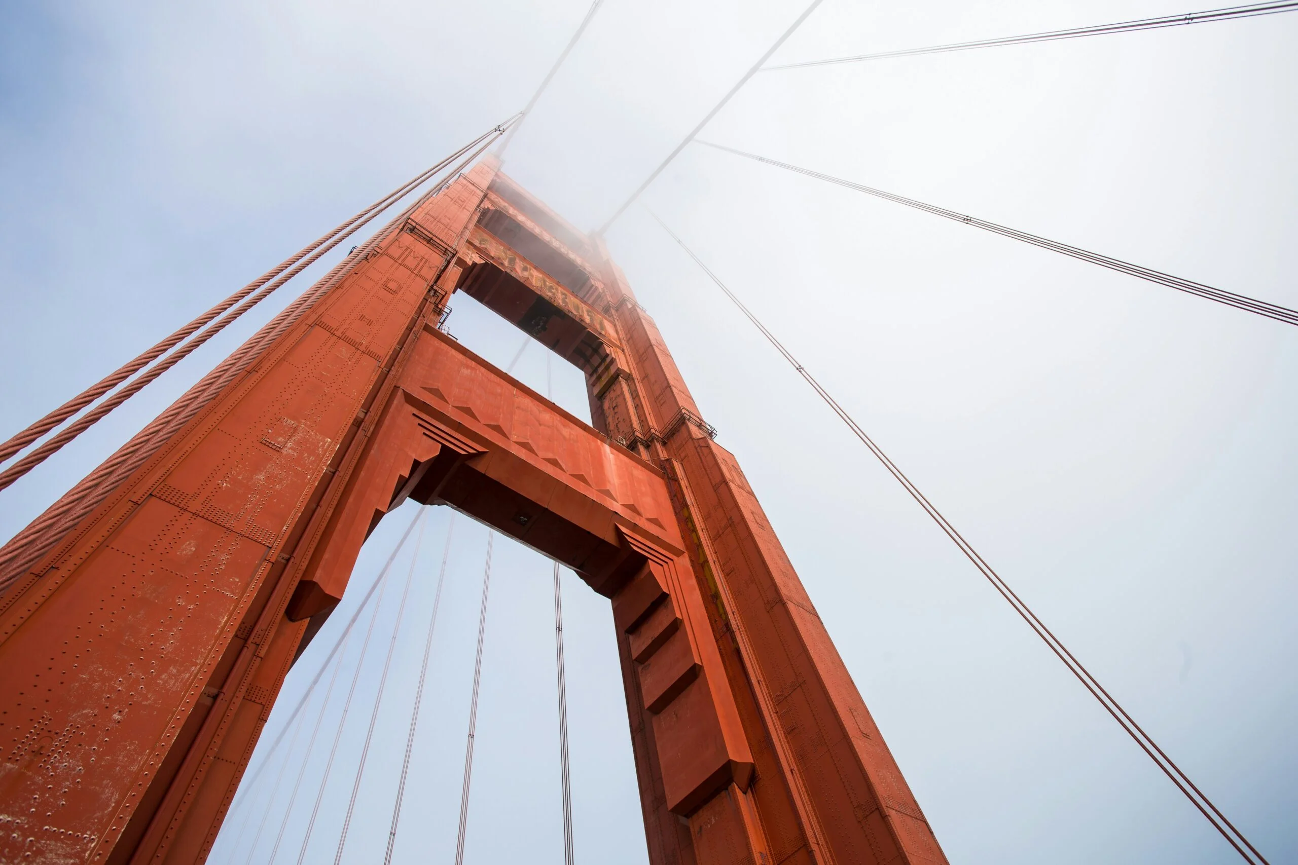 Golden Gate Bridge, San Francisco California in low angle photography